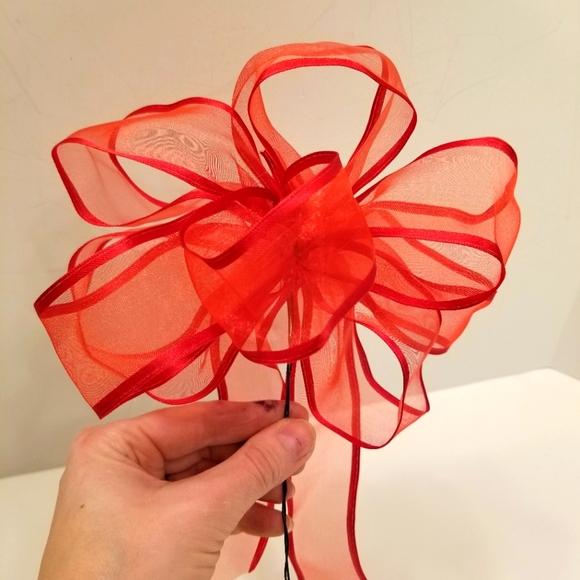 Vintage Other - 1 Large Red Christmas Bow made from Floral Wired Ribbon Holds Shape